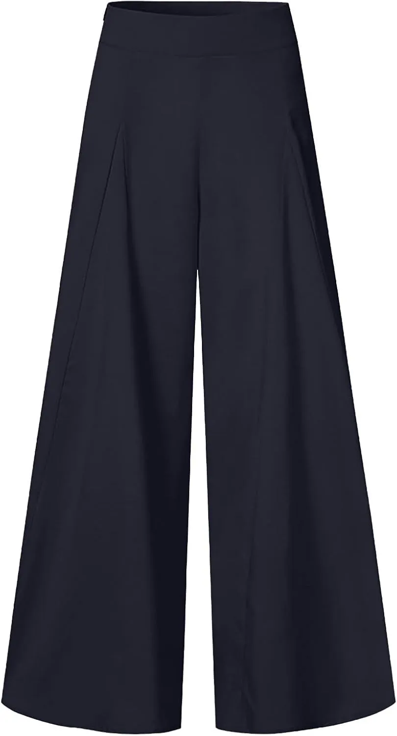 Womens Palazzo Long Pants Comfy Yoga Pants High Waist Wide Leg Stretchy Loose Fit Casual Trousers Solid Lounge Slacks