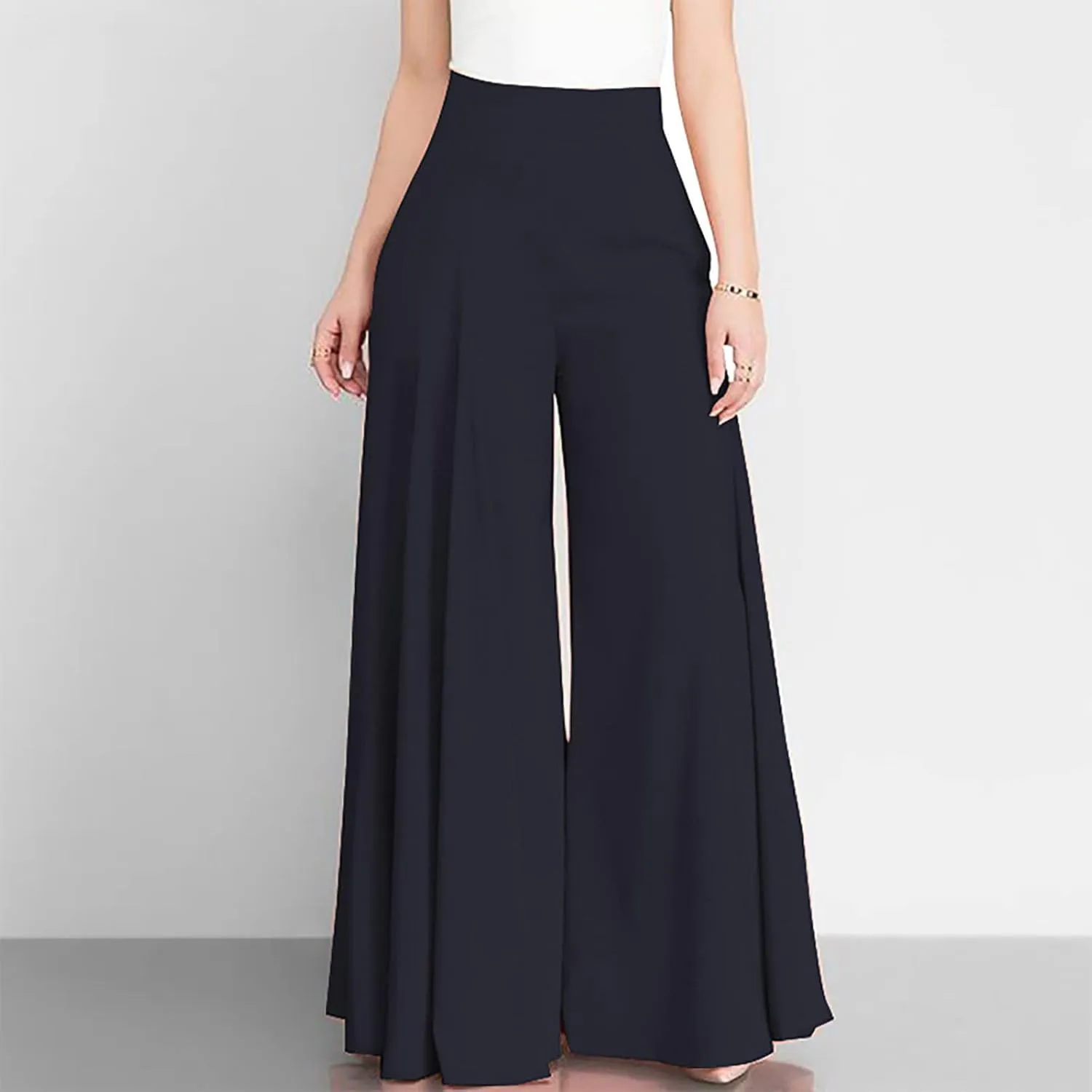 Womens Palazzo Long Pants Comfy Yoga Pants High Waist Wide Leg Stretchy Loose Fit Casual Trousers Solid Lounge Slacks