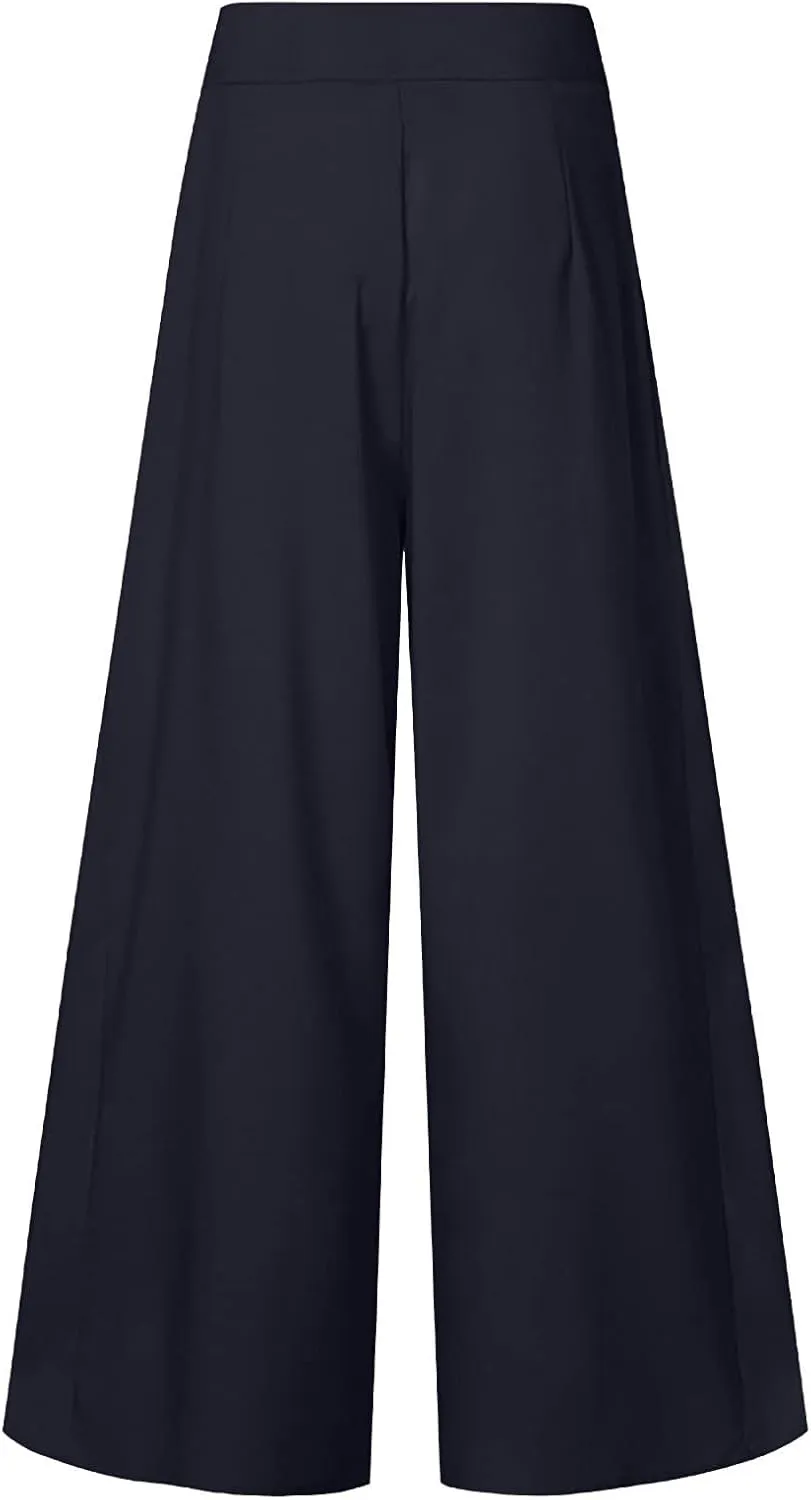 Womens Palazzo Long Pants Comfy Yoga Pants High Waist Wide Leg Stretchy Loose Fit Casual Trousers Solid Lounge Slacks