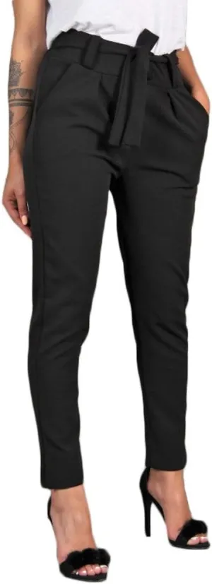 Women's Paper Bag Waist Pants Slim Fit Casual Office Pencil Trousers Elastic High Waist Bow-Knot Slacks with Pockets