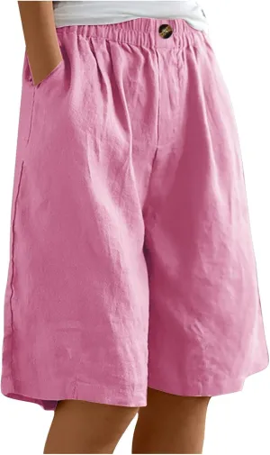 Women's Summer High Waisted Cotton Linen Palazzo Pants Wide Leg Long Ruched Workout Pant Trouser with Pocket