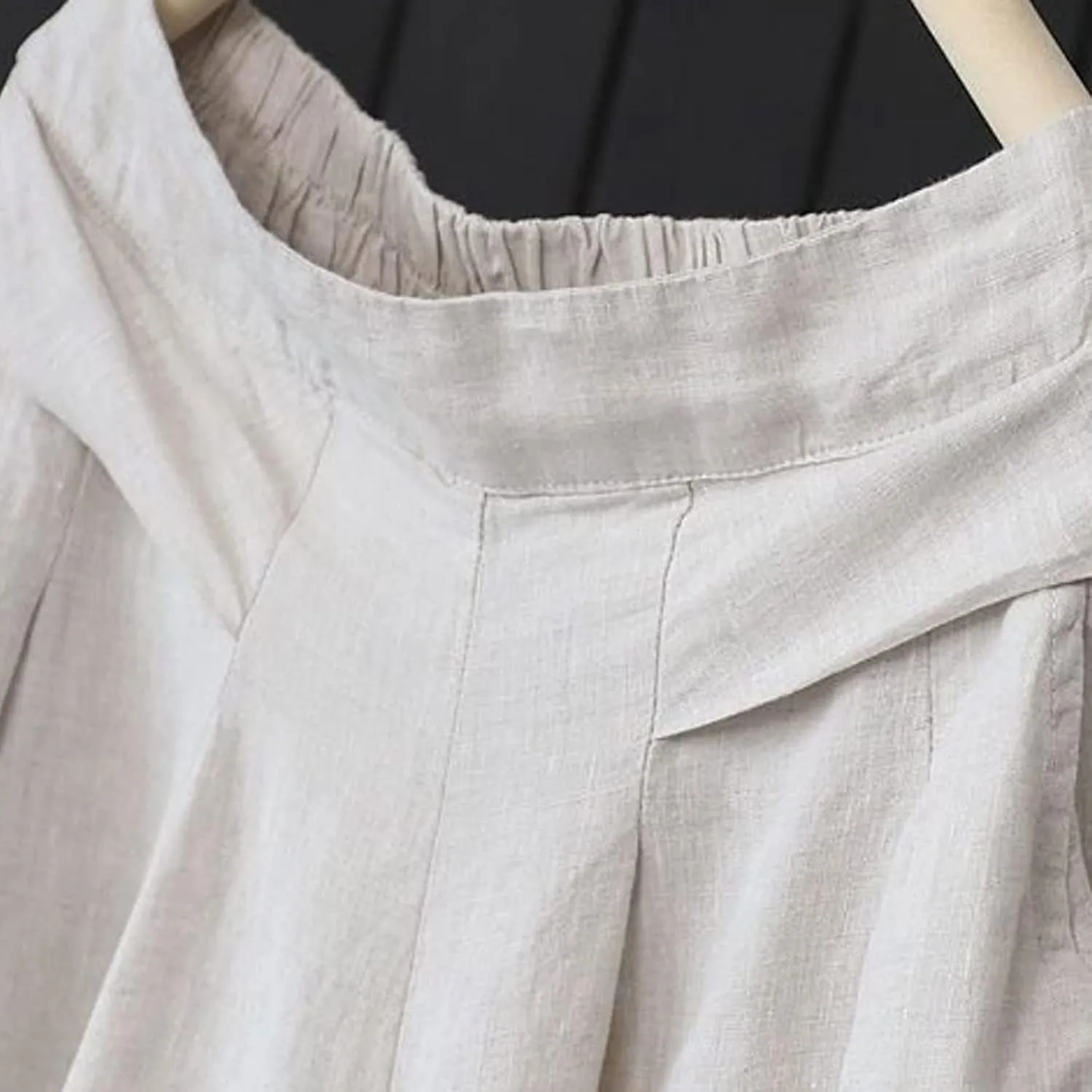 Womens Wide Leg Flare Pants Back Elastic High Waist Cotton Linen Solid Color Pants Summer Workout Capri Trousers with Pockets