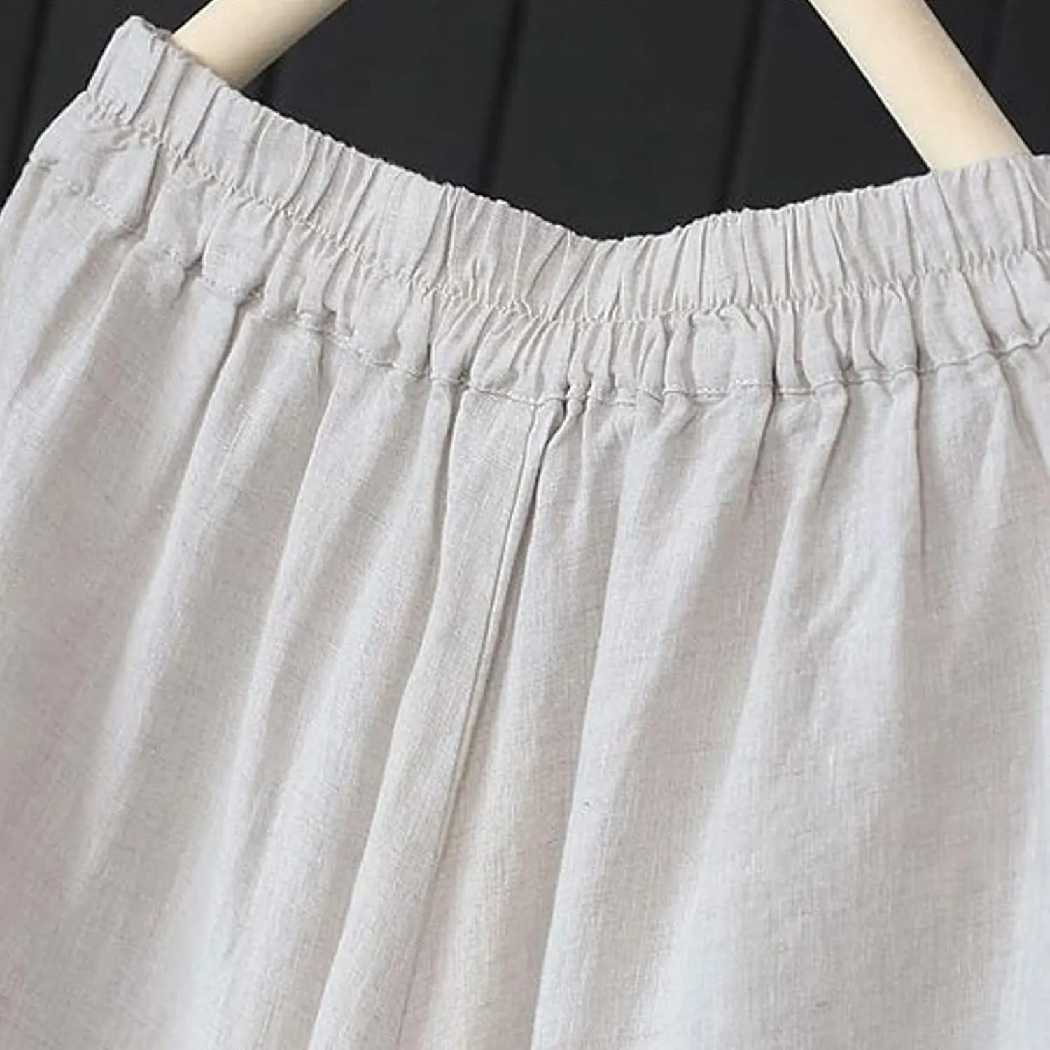 Womens Wide Leg Flare Pants Back Elastic High Waist Cotton Linen Solid Color Pants Summer Workout Capri Trousers with Pockets