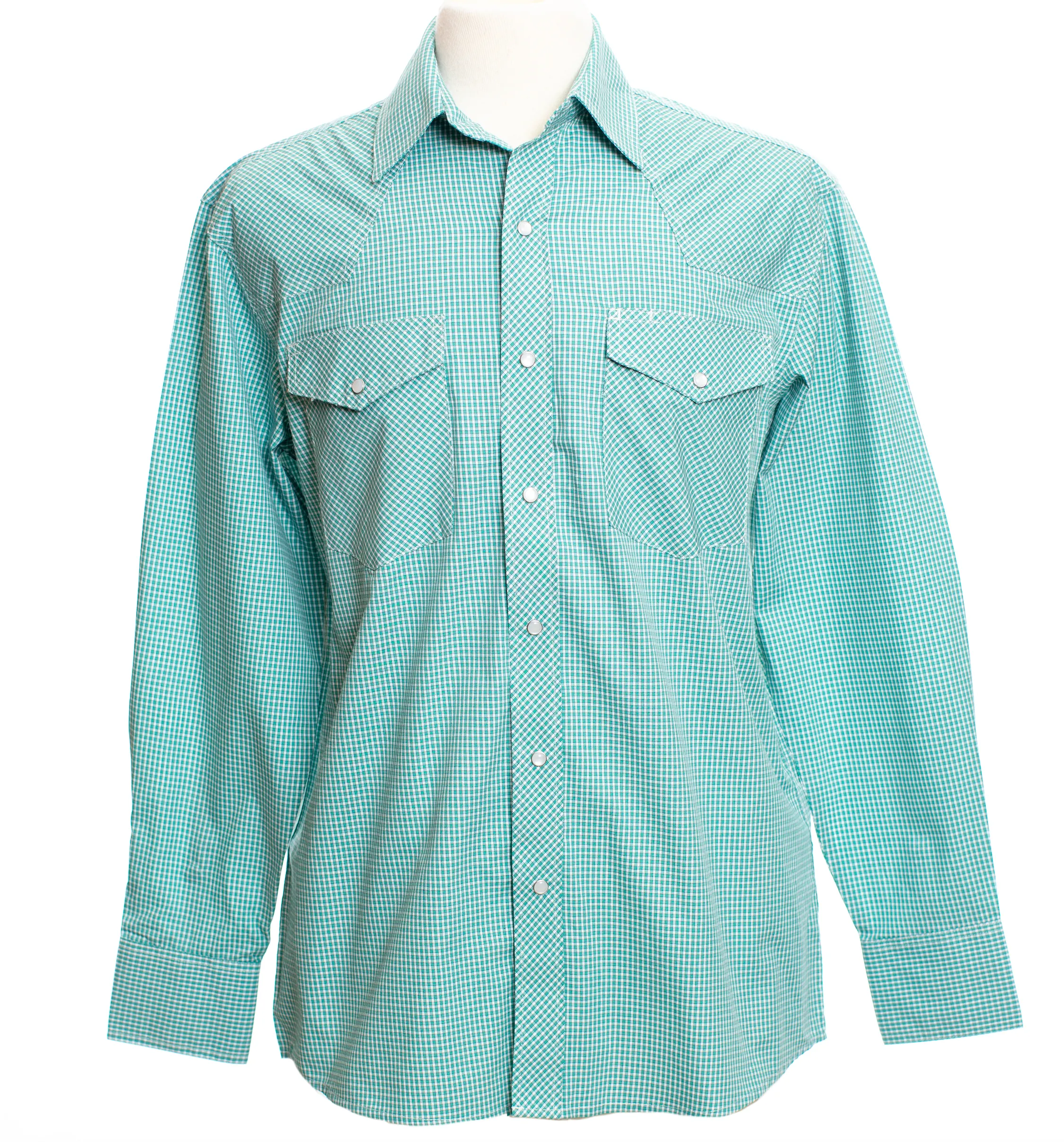 Wyoming Traders Green White Plaid Pearl Snap Shirt