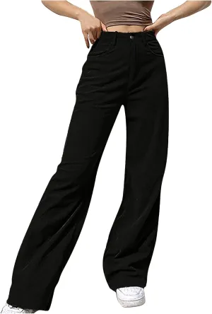 YOLAI Women Corduroy Wide Leg Pants High Waist Straight Leg Trousers Autumn Winter Casual Business Work Trousers