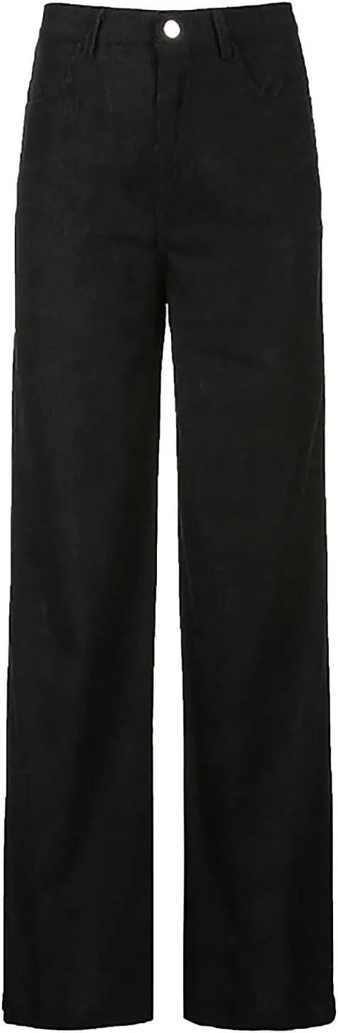 YOLAI Women Corduroy Wide Leg Pants High Waist Straight Leg Trousers Autumn Winter Casual Business Work Trousers