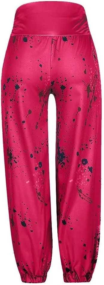 YOLAI Women Tie-dye Printed Trousers Palazzo Yoga High Elastic Waist Pants Band Loose Casual Pants