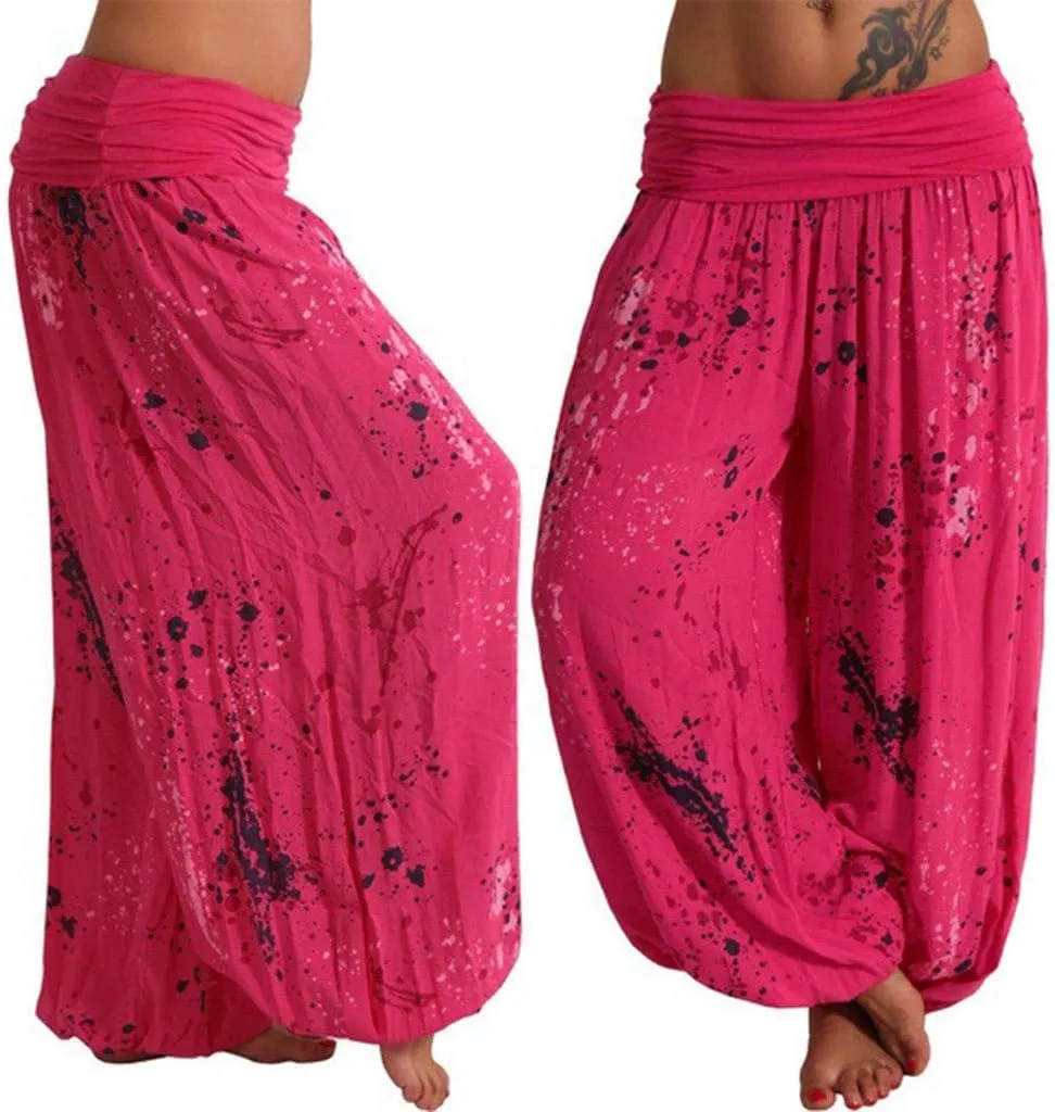 YOLAI Women Tie-dye Printed Trousers Palazzo Yoga High Elastic Waist Pants Band Loose Casual Pants
