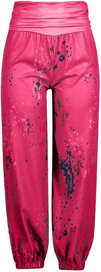 YOLAI Women Tie-dye Printed Trousers Palazzo Yoga High Elastic Waist Pants Band Loose Casual Pants