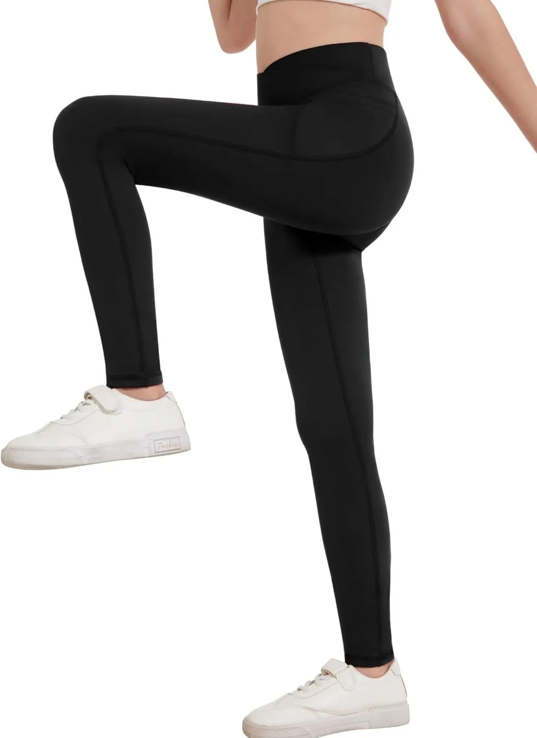 Zaclotre Girls Athletic Leggings Cross High Waisted Yoga Pants for Kids Dance Workout Running Tights with Pockets