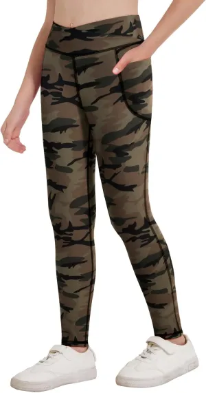 Zaclotre Girls Athletic Leggings Cross High Waisted Yoga Pants for Kids Dance Workout Running Tights with Pockets